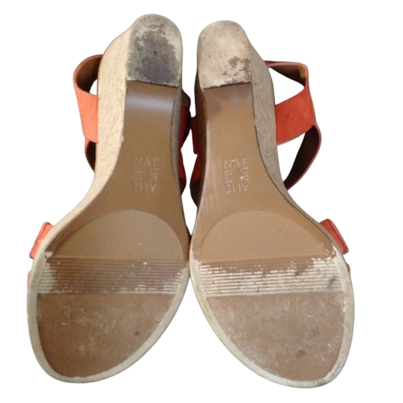 Naturalizer Orange Platform Wedge Sandals Strappy Leather Sandals Size 8.5 - Picture 9 of 11